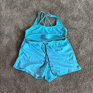 NWOT Humankind Swim Sports Bra Style Bikini Top - Light Blue Confetti Sprinkles